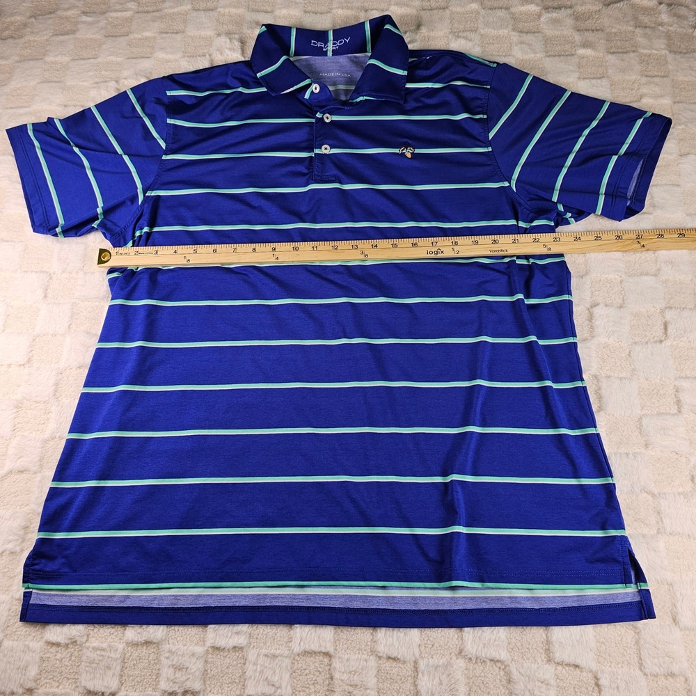Draddy Sport Mens XL Polo Shirt Striped Blue‎ Golf USA Made Acorn Logo - Picture 5 of 9